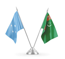 Turkmenistan and Micronesia table flags isolated on white 3D rendering
