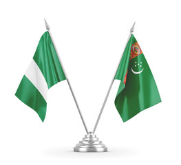 Turkmenistan and Nigeria table flags isolated on white 3D rendering
