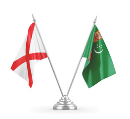 Turkmenistan and Northern Ireland table flags isolated on white 3D rendering