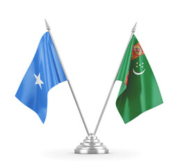 Turkmenistan and Somalia table flags isolated on white 3D rendering
