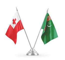 Turkmenistan and Tonga table flags isolated on white 3D rendering