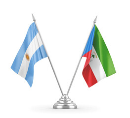 Equatorial Guinea and Argentina table flags isolated on white 3D rendering 