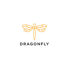 Minimalist Dragonfly Icon logo design template with line art style