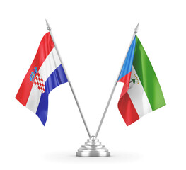 Equatorial Guinea and Croatia table flags isolated on white 3D rendering