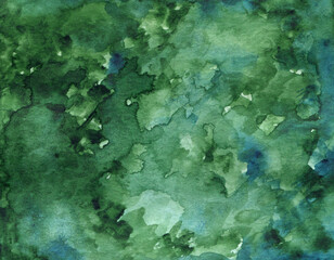 watercolor abstract artistic green background with brush strokes and paint spots