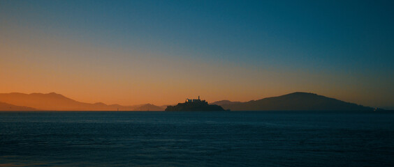 view of Alcatraz during sunset.