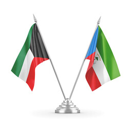 Equatorial Guinea and Kuwait table flags isolated on white 3D rendering