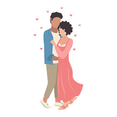 Happy loving couple together forever. Flat vector illustration of lovers man and woman. Happy valentine's day. Isolated over white background.