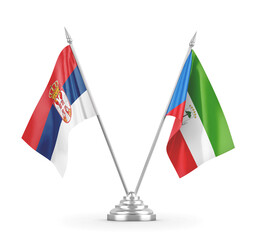 Equatorial Guinea and Serbia table flags isolated on white 3D rendering