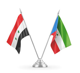 Equatorial Guinea and Syria table flags isolated on white 3D rendering