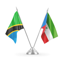 Equatorial Guinea and Tanzania table flags isolated on white 3D rendering