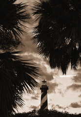 Sepia Sunset Sky at Lighthouse in Saint Augustine Florida Vertical