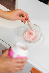 The process of making a pink alginate face and neck mask