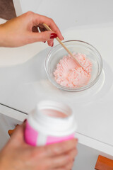 The process of making a pink alginate face and neck mask