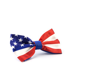 American-style bow tie on a white background. An element of men's wardrobe. The symbols of the state. Patriotism