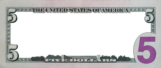 5 dollar bill back side with empty middle area for design purpose