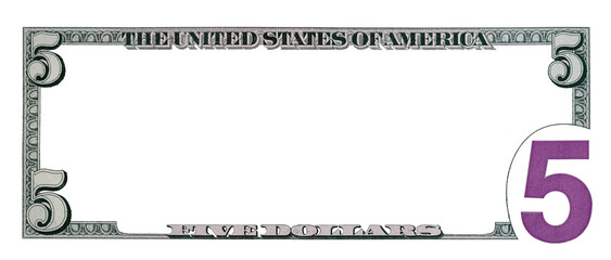 5 dollar bill back side with empty middle area for design purpose
