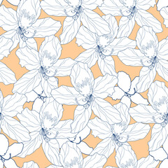 Floral seamless pattern. Vector background with flowers. Hand drawn artwork for textiles, fabrics, souvenirs, packaging and greeting cards.