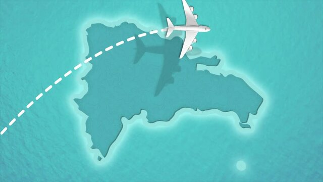  Travel Discover Visit Dominican republic Airplane Flying over Dominican republic Map 4K Motion Graphics Animation