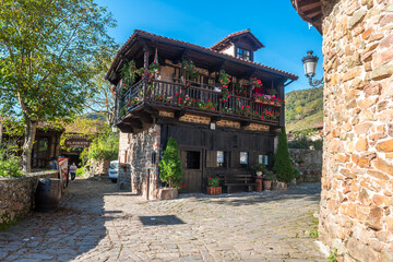 Fototapeta premium traditional stone houses of barcena mayor, Spain