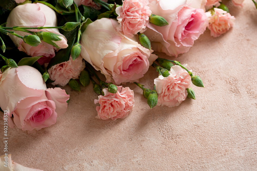 Wall mural Close up of Fresh flowers pink background