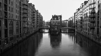 Naklejka premium Famous Warehouse district in Hamburg Germany called Speicherstadt - travel photography