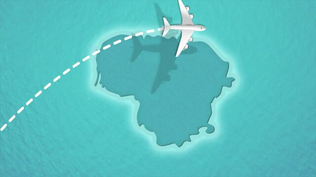 Travel Discover Visit Lithuania Airplane Flying over Lithuania Map 4K Motion Graphics Animation.