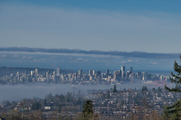 A picture of downtown Vancouver on a misty morning. Vancouver BC Canada
