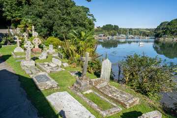 Church on sea coast with palm trees in Cronwalls, United Kingdom