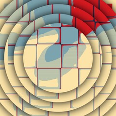 Obraz premium kilt like style in art-deco retro colours of grey beige and red circular concentric designs