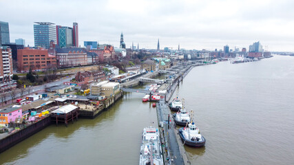 Fototapeta na wymiar Port of Hamburg from above on a cloudy day - travel photography