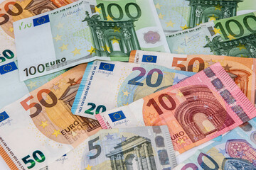 A scads of money made of Euro banknotes