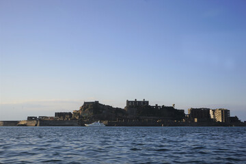 View of Gunkanjima or Battleship island, Ghost Island, from ferry boat in Nagasaki, Japan - 長崎 軍艦島