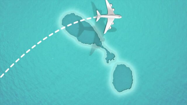  Travel Discover Visit Saint Kitts & Nevis Airplane Flying over Saint Kitts & Nevis Map 4K Motion Graphics Animation.