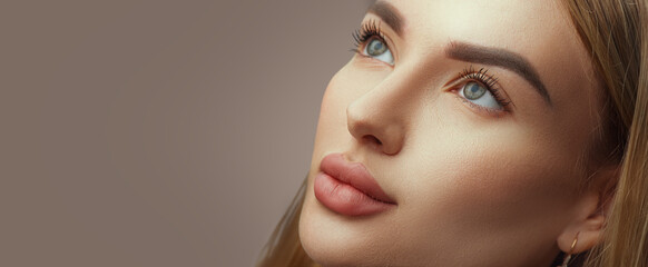Beauty Woman with perfect skin, natural makeup. Portrait of Beautiful Blonde Girl with perfect...