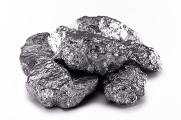 aluminum nuggets on a white background, industrial minerals