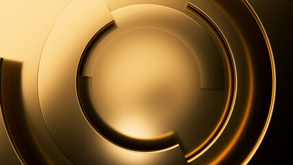 Gold modern business video background. Rotating parts of a circle. 3d illustration