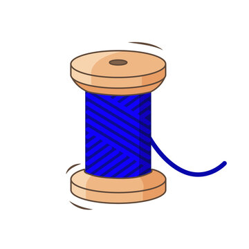 recommend clip art: Wooden spool of blue thread isolated on white background.