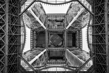 Looking up at the Eiffel Tower in Paris, France