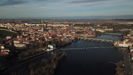 Fototapeta na wymiar panorama Prague centre - Prague castle and Charles bridge