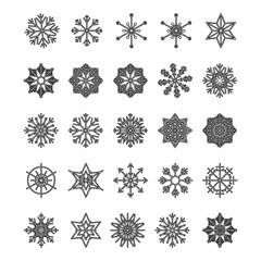 Icon set of snowflake, isolated on a white background. Trendy outline symbols. Pack of icons in line style. Merry Christmas. Happy New Year. Winter. Vector illustration.