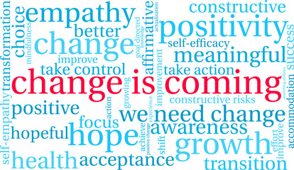 Change Is Coming Word Cloud on a white background. 