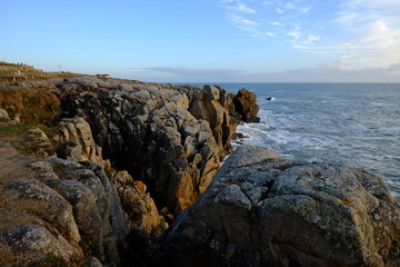 Fototapeta na wymiar On the granite coast of Batz sur mer, a french city in the west of France. December 2020.