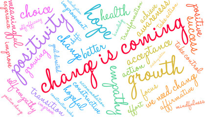 Change Is Coming Word Cloud on a white background.