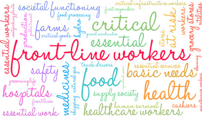 Front Line Workers Word Cloud on a white background. 