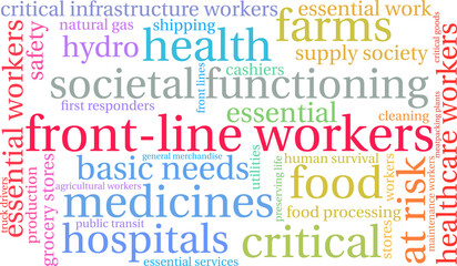Front Line Workers Word Cloud on a white background. 