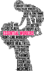 Fototapeta na wymiar Essential Workers Word Cloud on a white background. 
