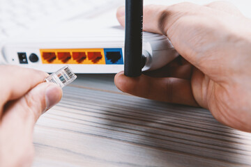 turning on the wireless wifi router on the table