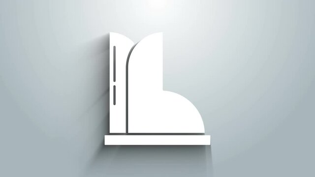 White Waterproof rubber boot icon isolated on grey background. Gumboots for rainy weather, fishing, gardening. 4K Video motion graphic animation