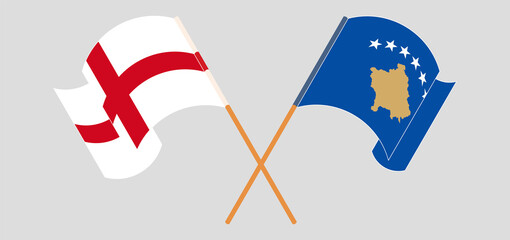 Crossed and waving flags of England and Kosovo